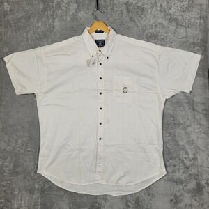 Chaps Ralph Lauren VTG Shirt Mens 2XL White Twill Cotton Button Down Logo Pocket